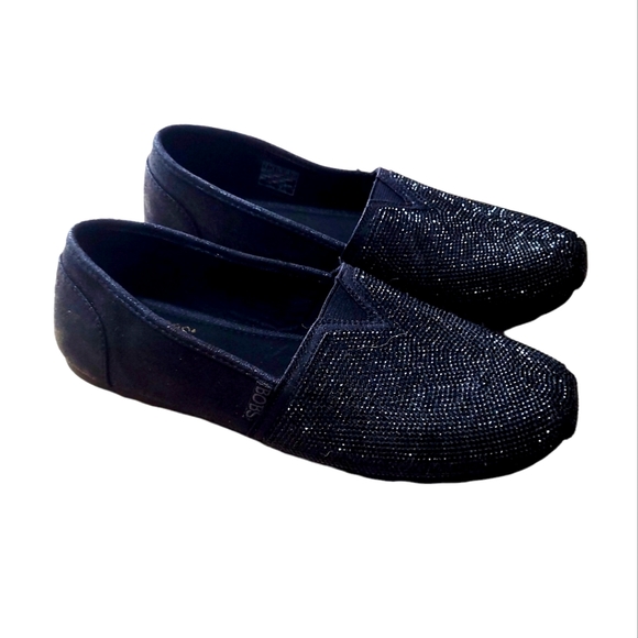 BOBS from Skechers Shoes - BOB'S SKECHER Black Glitter Plush Women's Size 8 Slip On Canvas Shoes